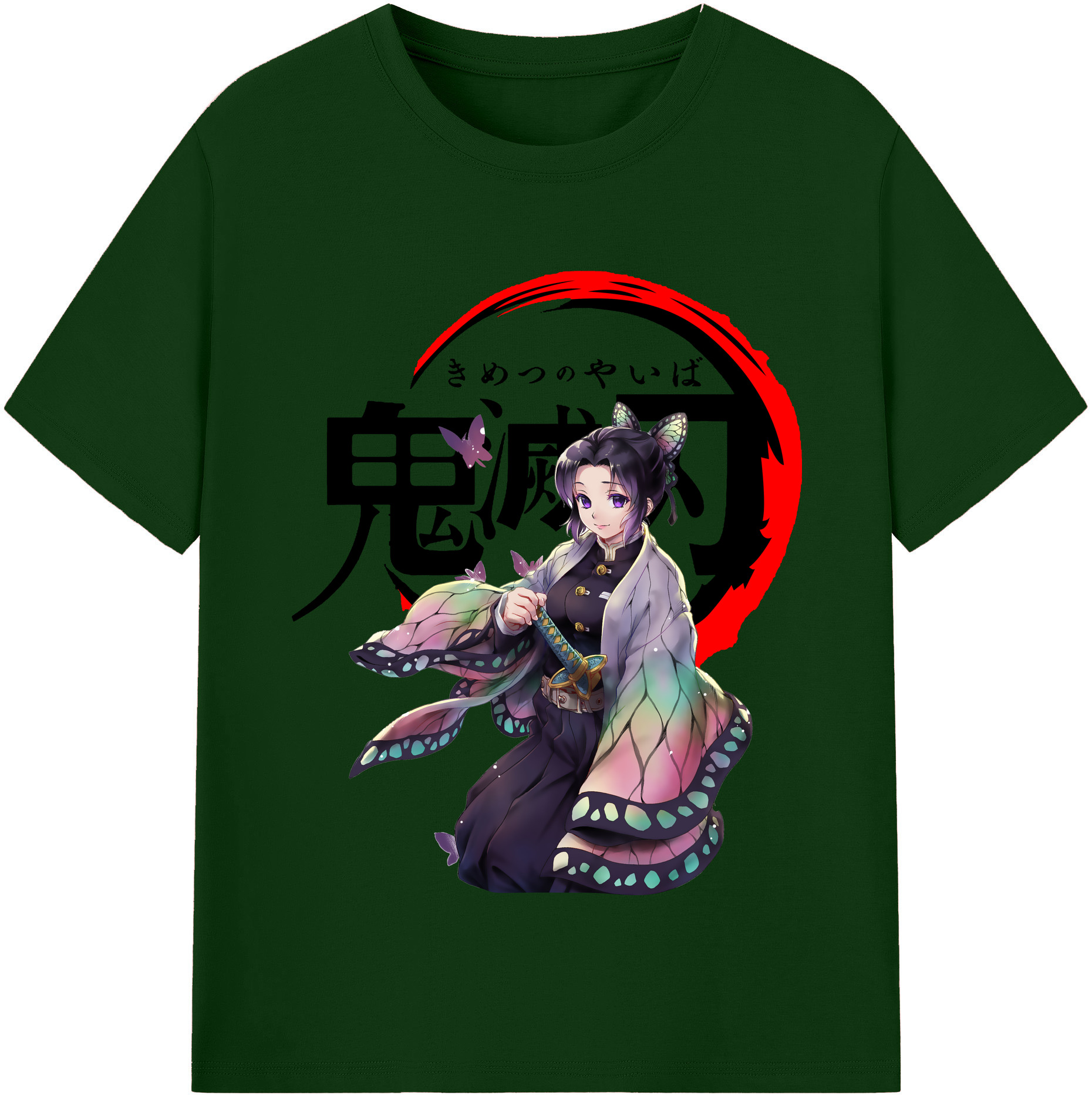 （画像用） 鬼滅の刃（きめつのやいば）蟲柱-胡蝶 しのぶ／こちょう しのぶ Kochou Shinobu 綿100％半袖Tシャツ（フロントプリント）